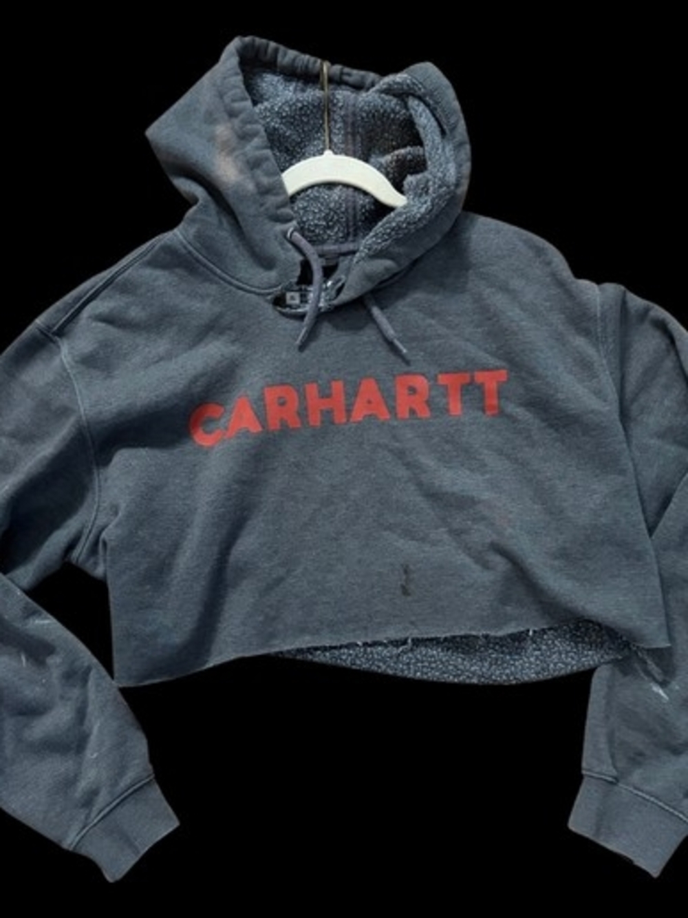 Carhartt Women's Charcoal Cropped Hoodie with Red Logo